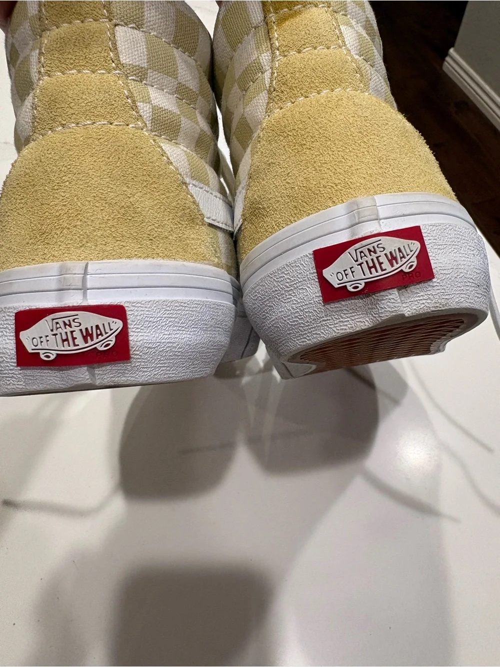 Vans High Top Sk8-Hi Classic Checkerboard Skate Shoe Yellow & White Men’s 6.5